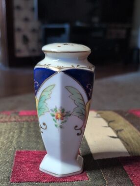 Decorative White PorcelainBlue and Gold Trim Made In Occupied Japan Salt Shaker